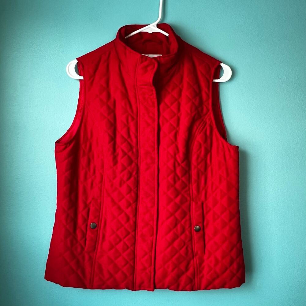 Christopher & Banks Women’s Size M Red Snap Up Quilted Vest With Snap Pockets